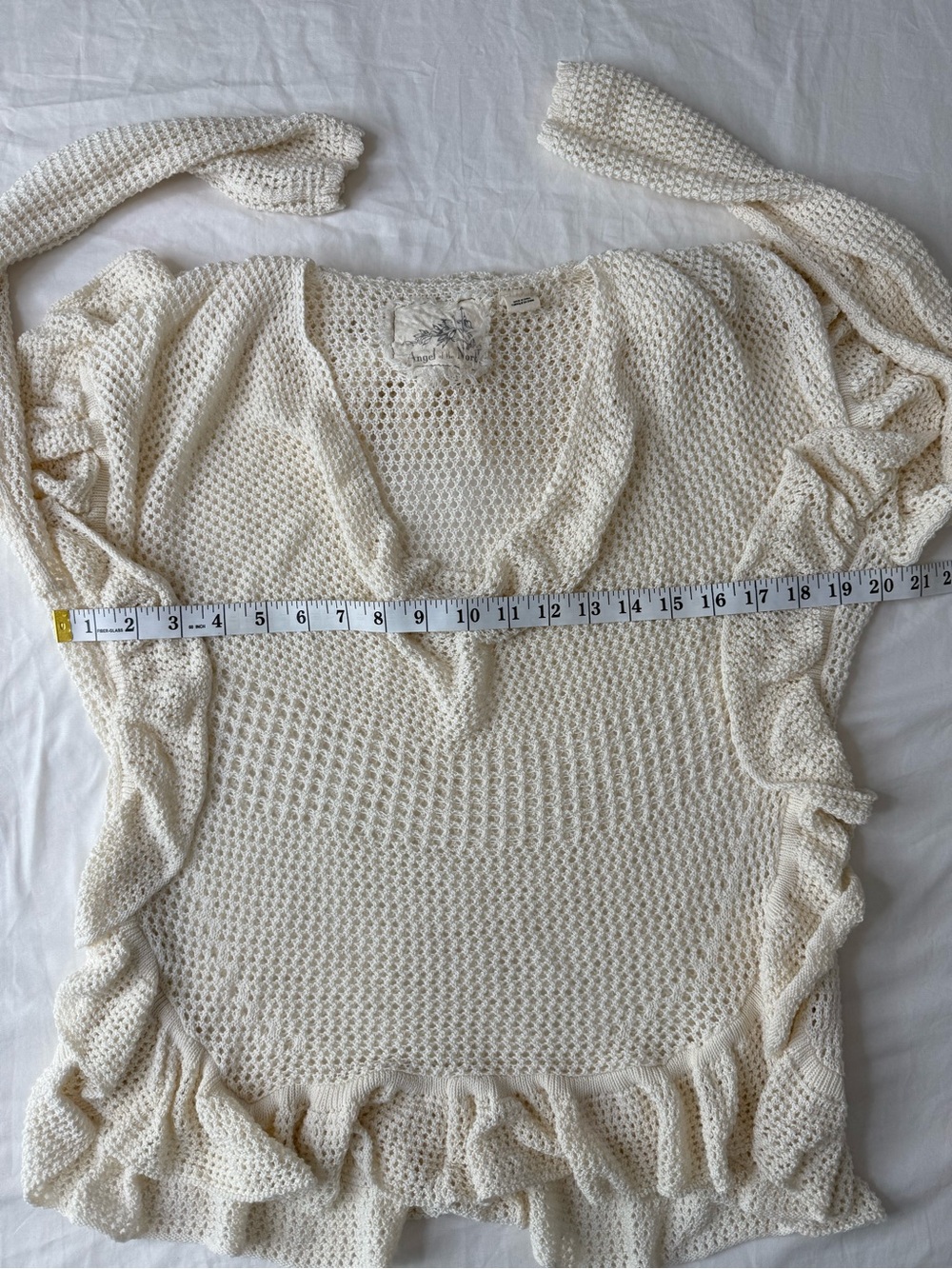 Anthropologie Angel of the North Cream Crochet Ruffle Top Size Large - Picture 10 of 11